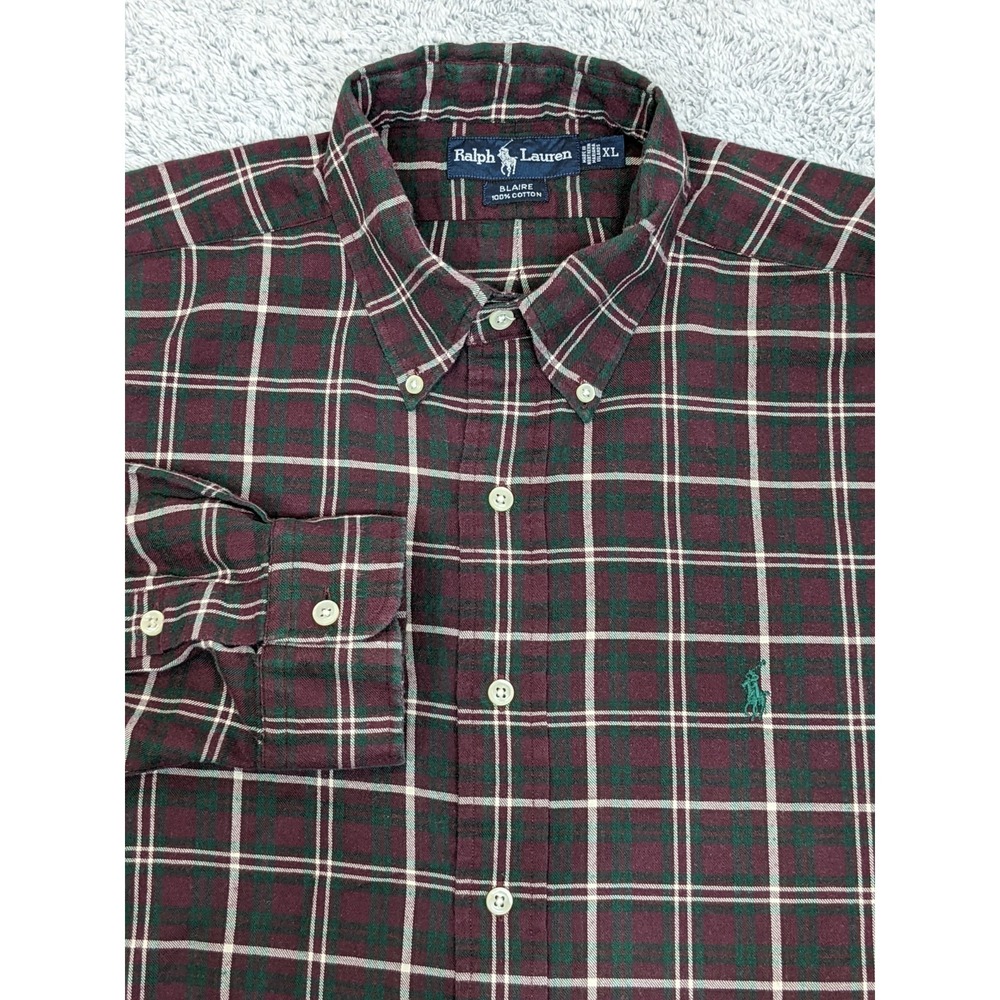 Vtg Ralph Lauren Blaire Button Flannel Shirt Maroon Tartan Plaid XL‎ Preppy Y2K